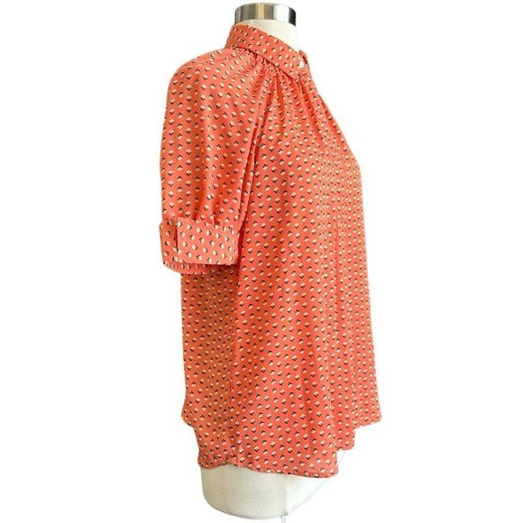 NWT Max Studio Short Sleeve Crepe Blouse Rose Open Stem Flower - Picture 6 of 13